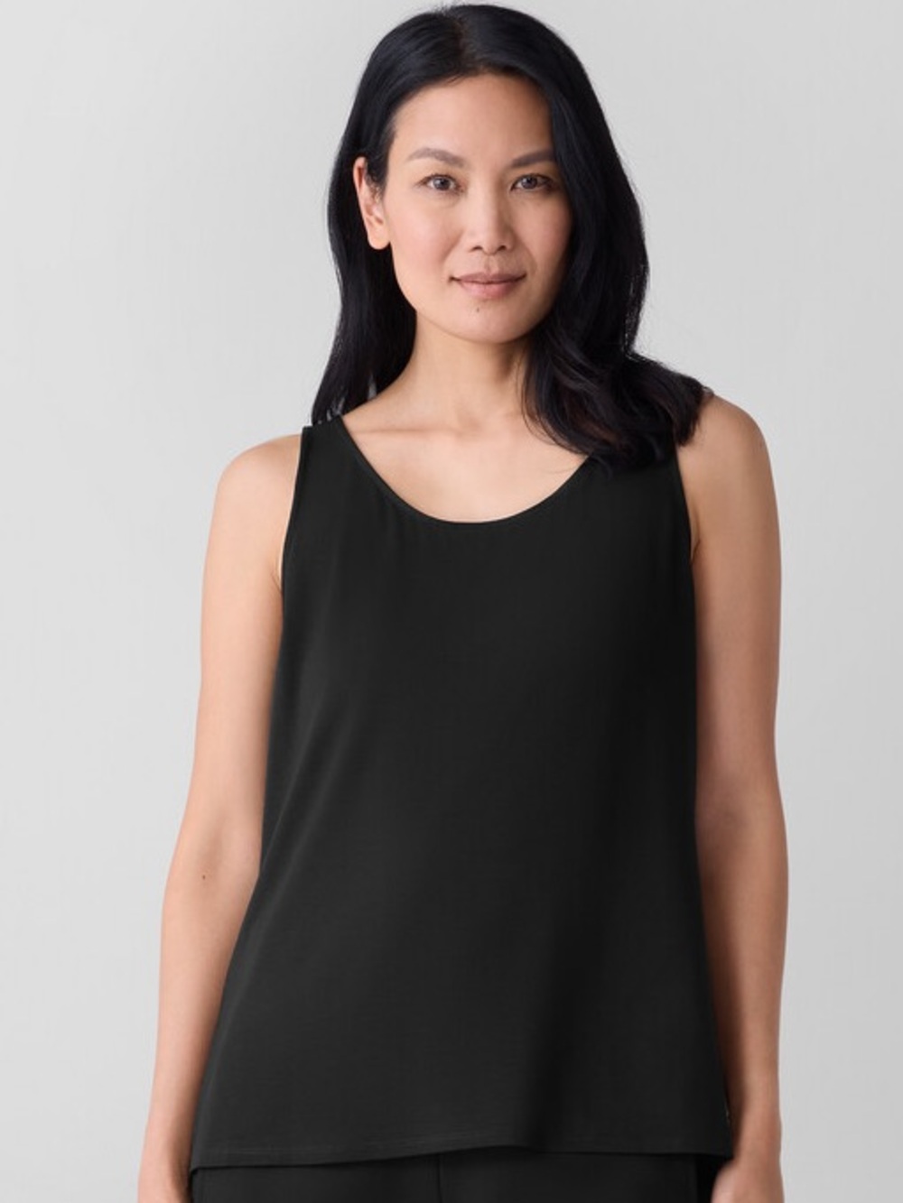 Eileen Fisher Woman Fine Jersey Scoop Neck Tank Black Plus 2X XXL Viscose Lycra
